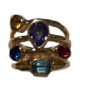 I am Gold Ring Set with Multicolor Gemstones